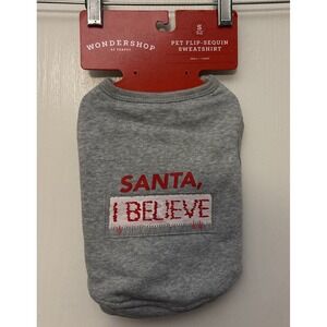 New Wondershop Pet Flip Sequin Sweatshirt Santa I Believe Dog Shirt - Small
